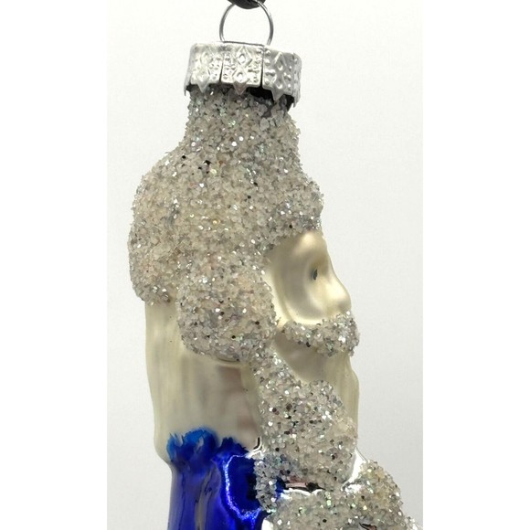 Vintage Hand Blown Glass Christmas Ornament Old World Santa Sapphire Glitter - Picture 9 of 16